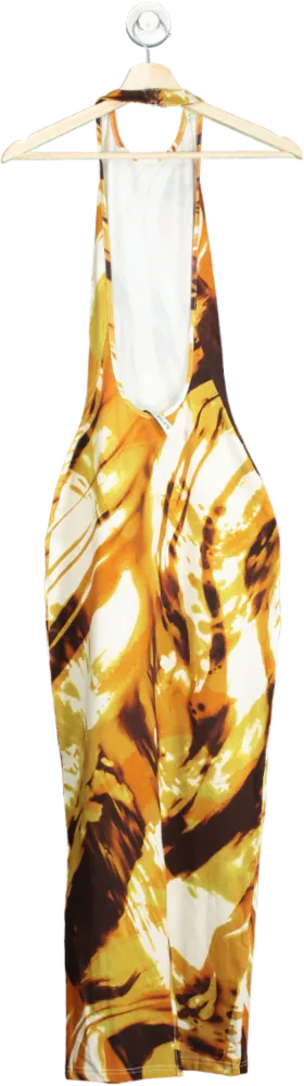 SLA The Label Brown Yellow Abstract Print Maxi Dress UK XS