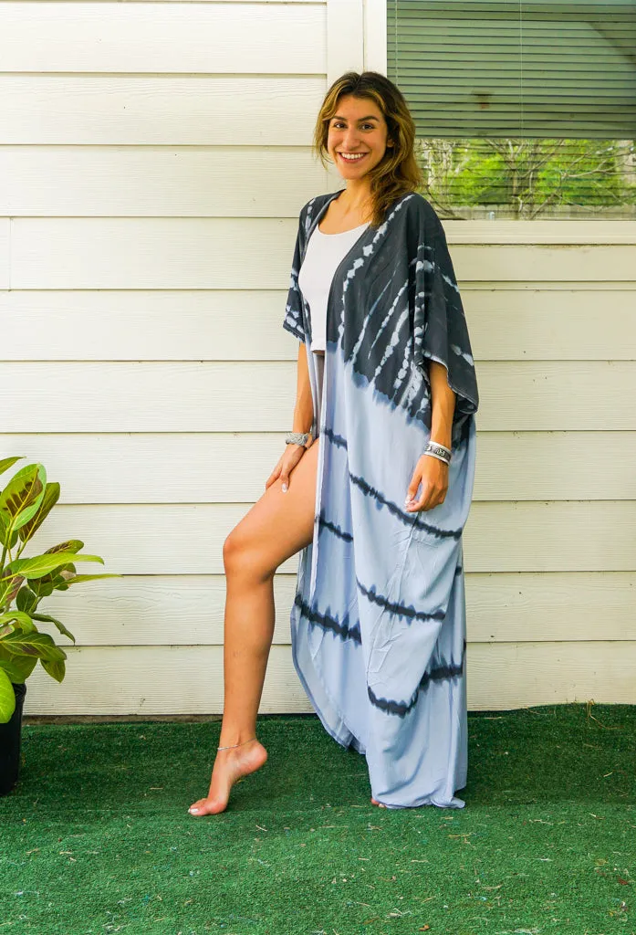 Slate Gray Ombre Tie-Dye Kimono