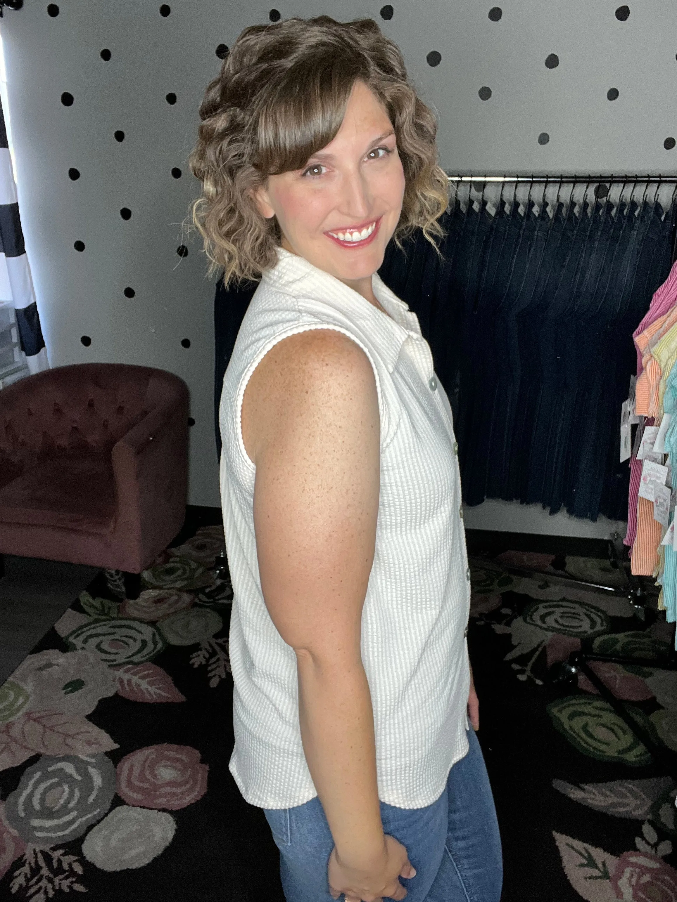 Sleeveless Button Up Top