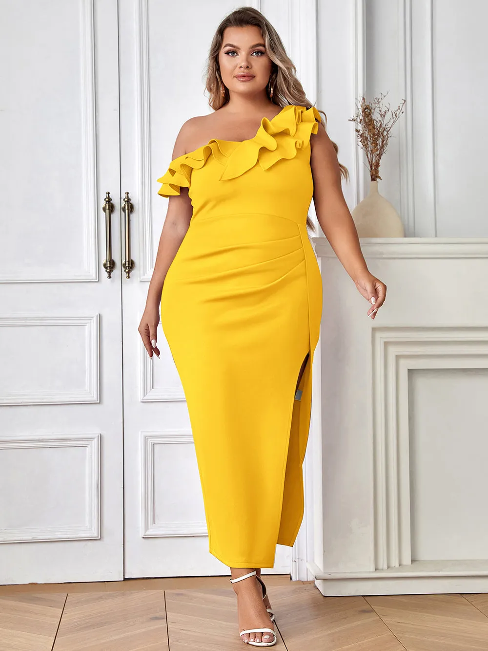 Sleeveless Frill Maxi Bodycon Dress HB03000