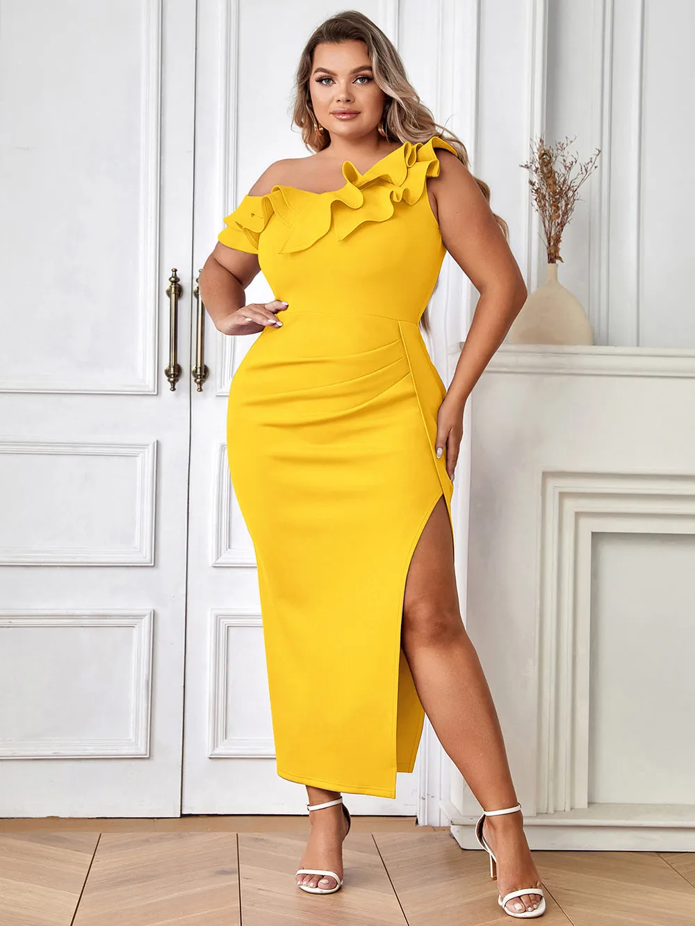 Sleeveless Frill Maxi Bodycon Dress HB03000