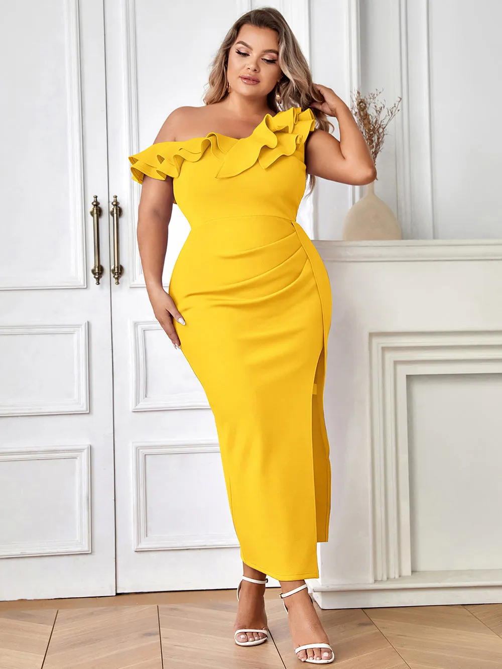 Sleeveless Frill Maxi Bodycon Dress HB03000
