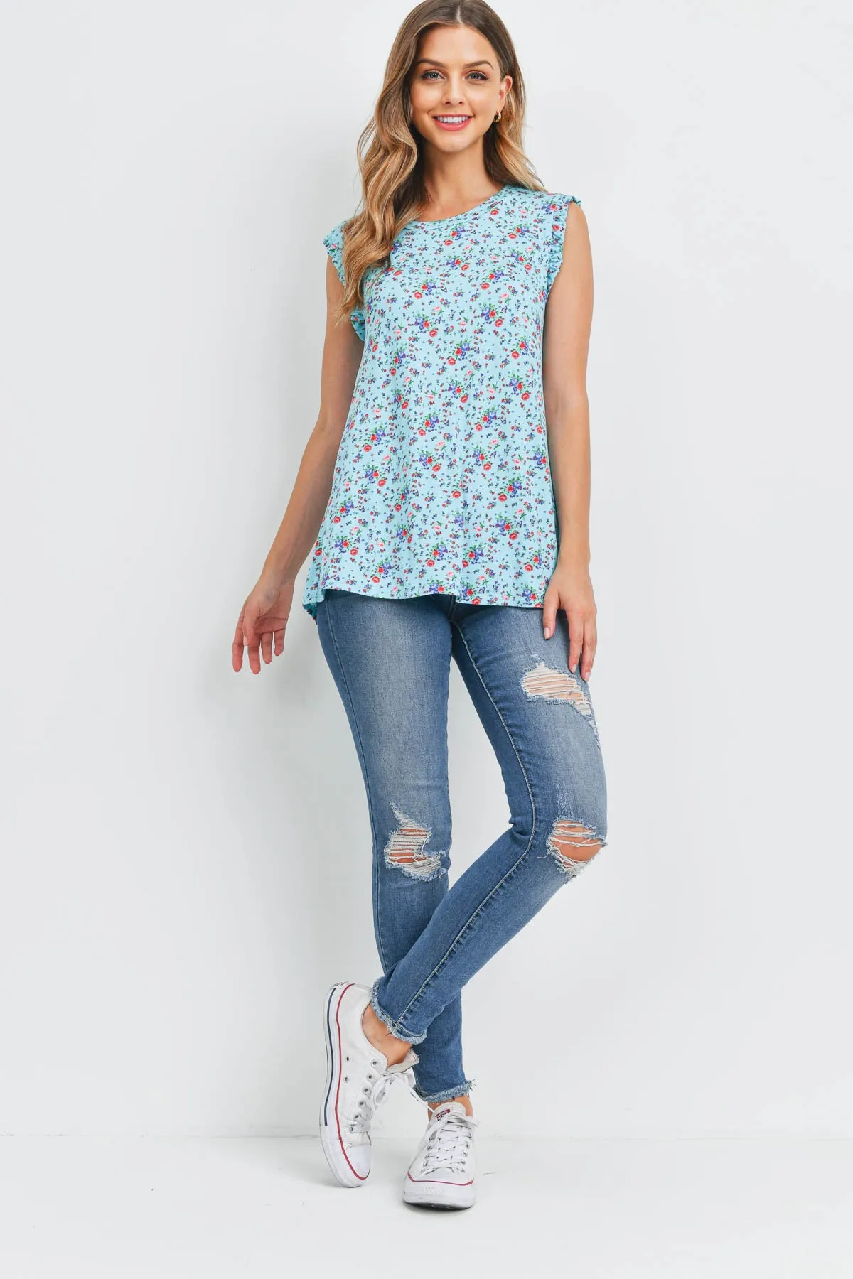 Sleeveless Round Neck Floral Top