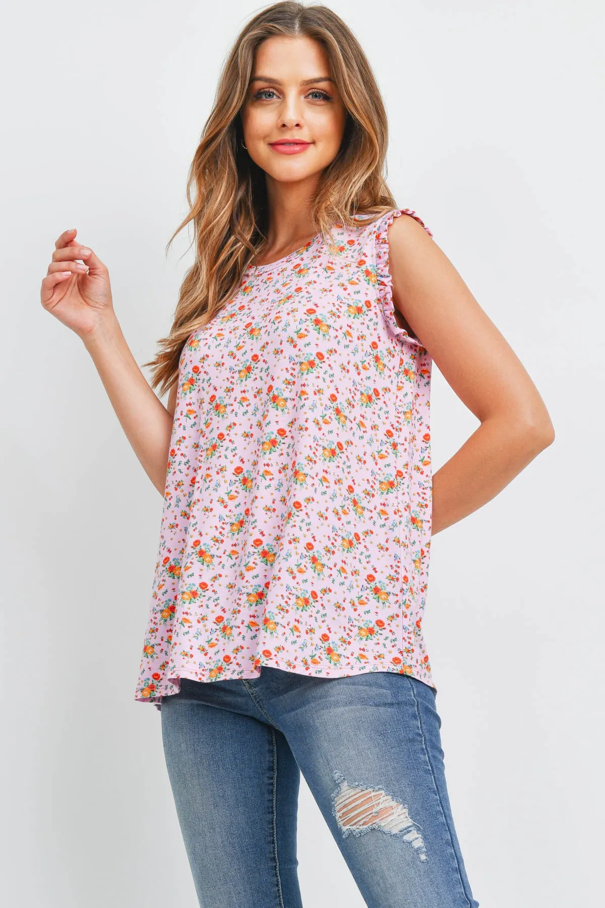 Sleeveless Round Neck Floral Top