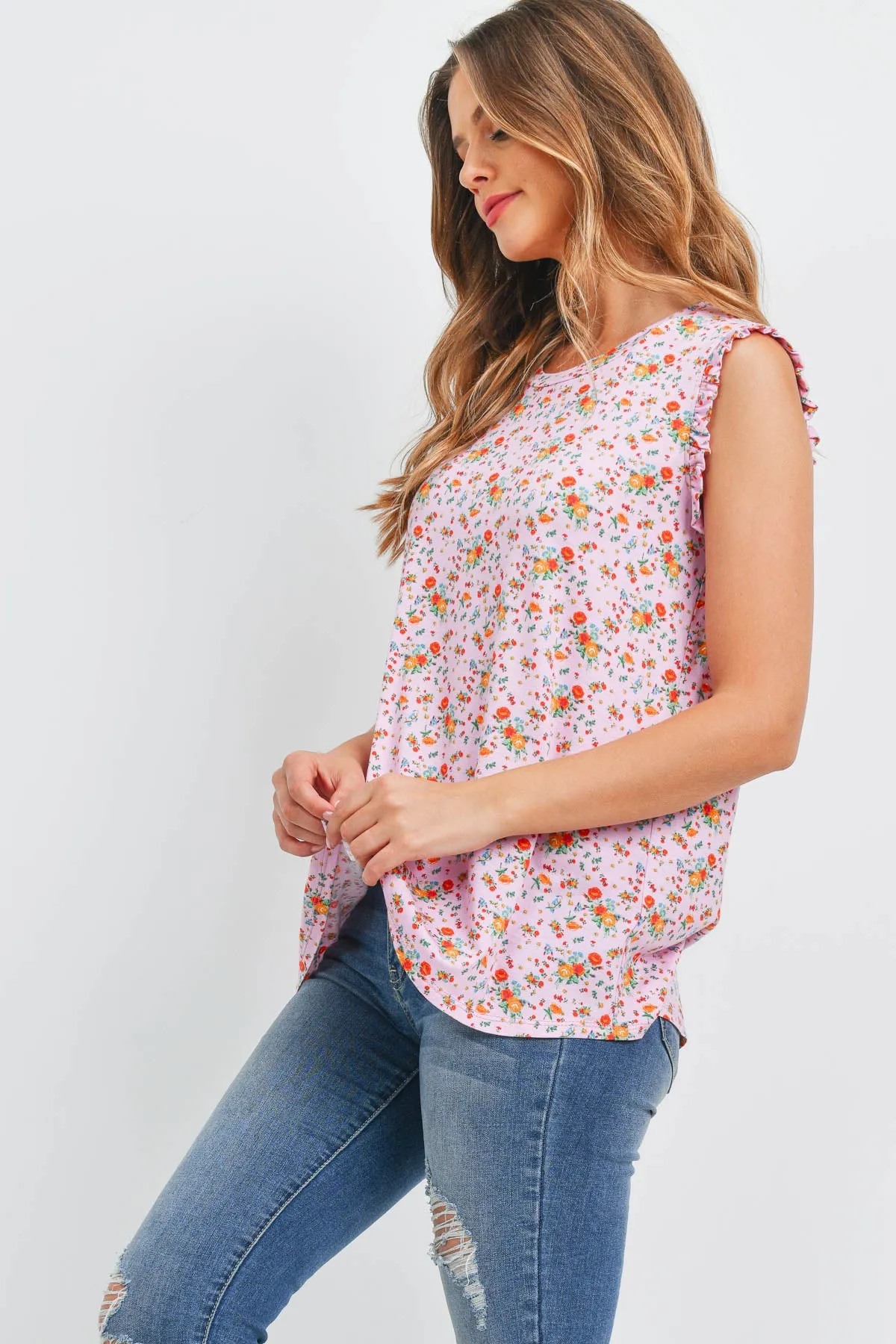 Sleeveless Round Neck Floral Top