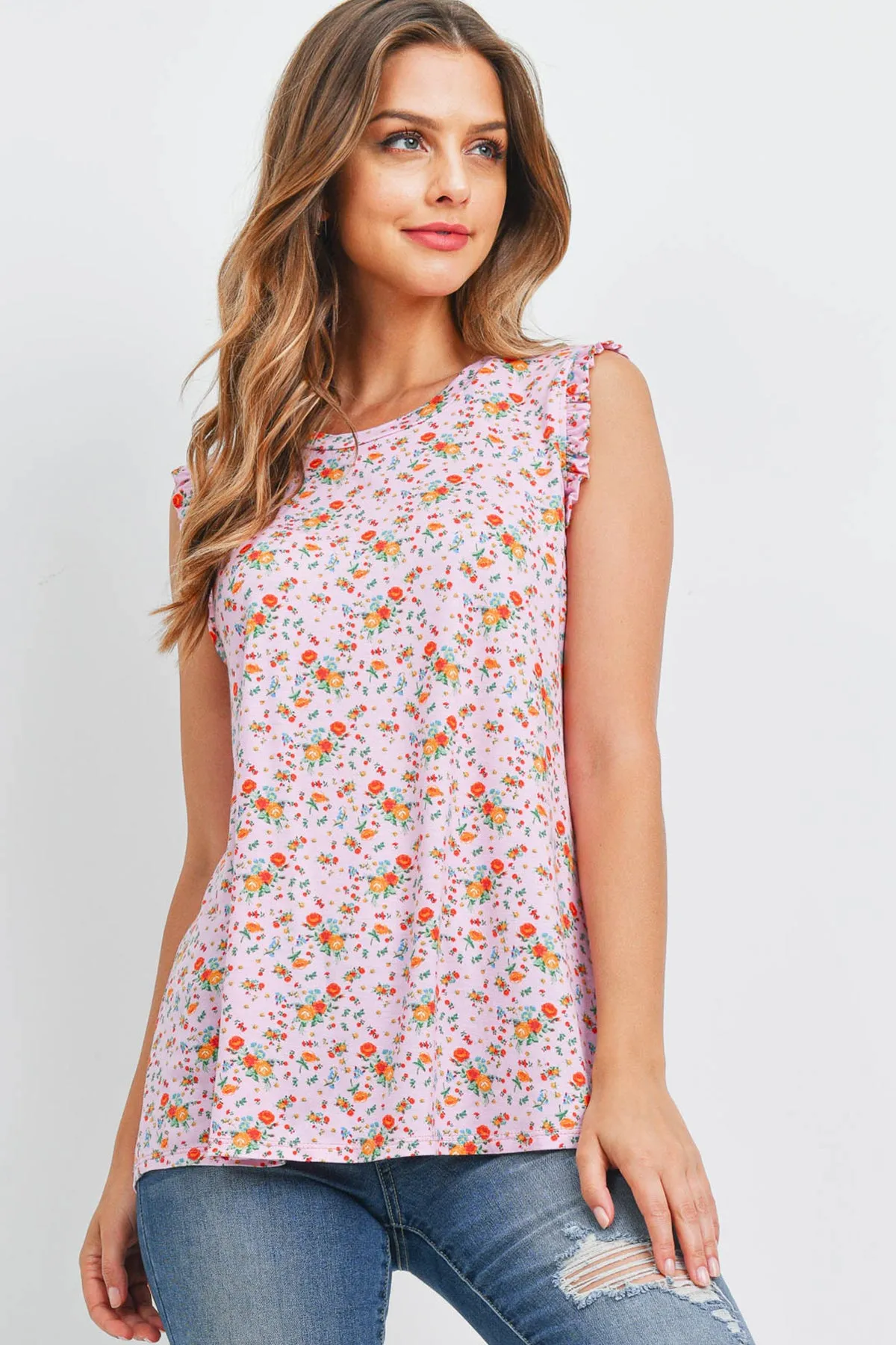 Sleeveless Round Neck Floral Top