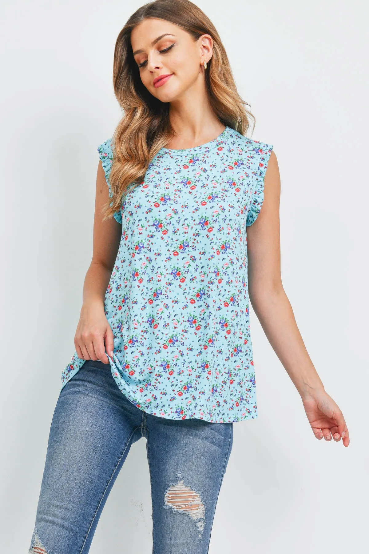 Sleeveless Round Neck Floral Top