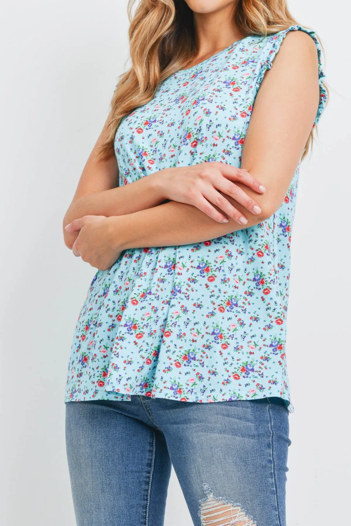Sleeveless Round Neck Floral Top
