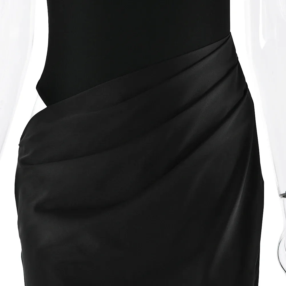 Sleeveless Satin Patchwork Hollow Out Long Dress for Women - Sexy, Elastic, and Elegant Maxi Evening Gown