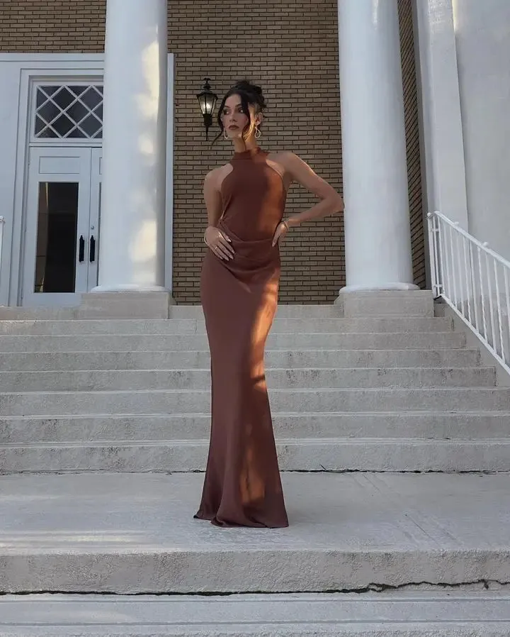Sleeveless Satin Patchwork Hollow Out Long Dress for Women - Sexy, Elastic, and Elegant Maxi Evening Gown