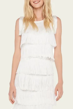Sleeveless Short Fringe Tee in Snow White