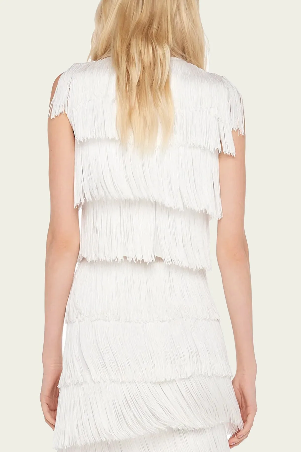 Sleeveless Short Fringe Tee in Snow White