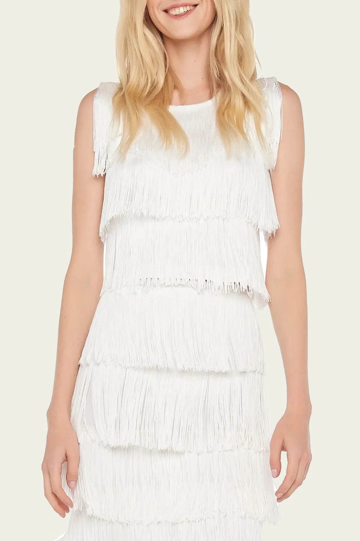 Sleeveless Short Fringe Tee in Snow White