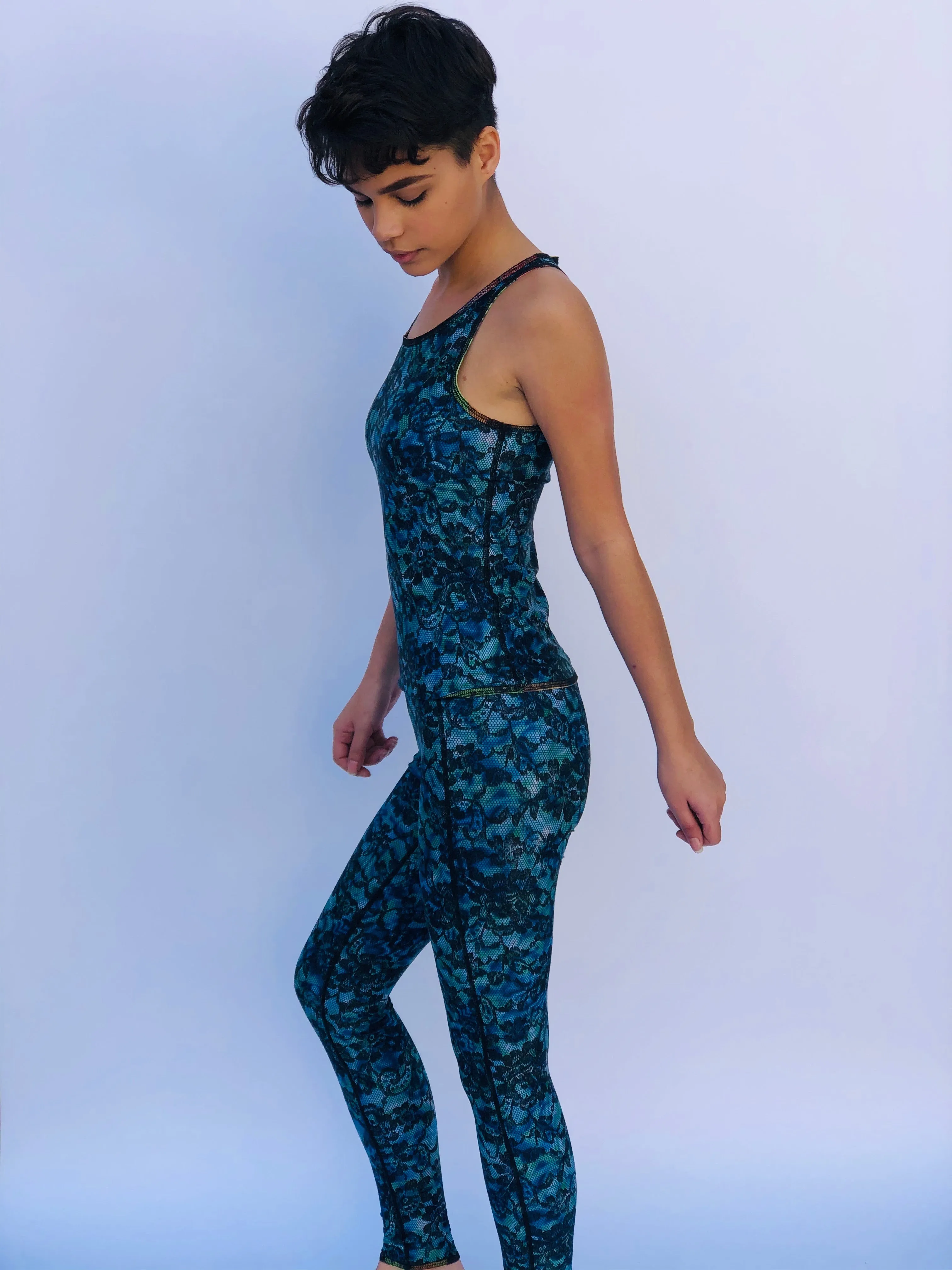 SLEEVELESS TOP/RASH GUARD BLUE LACE/1950’s HAWAII