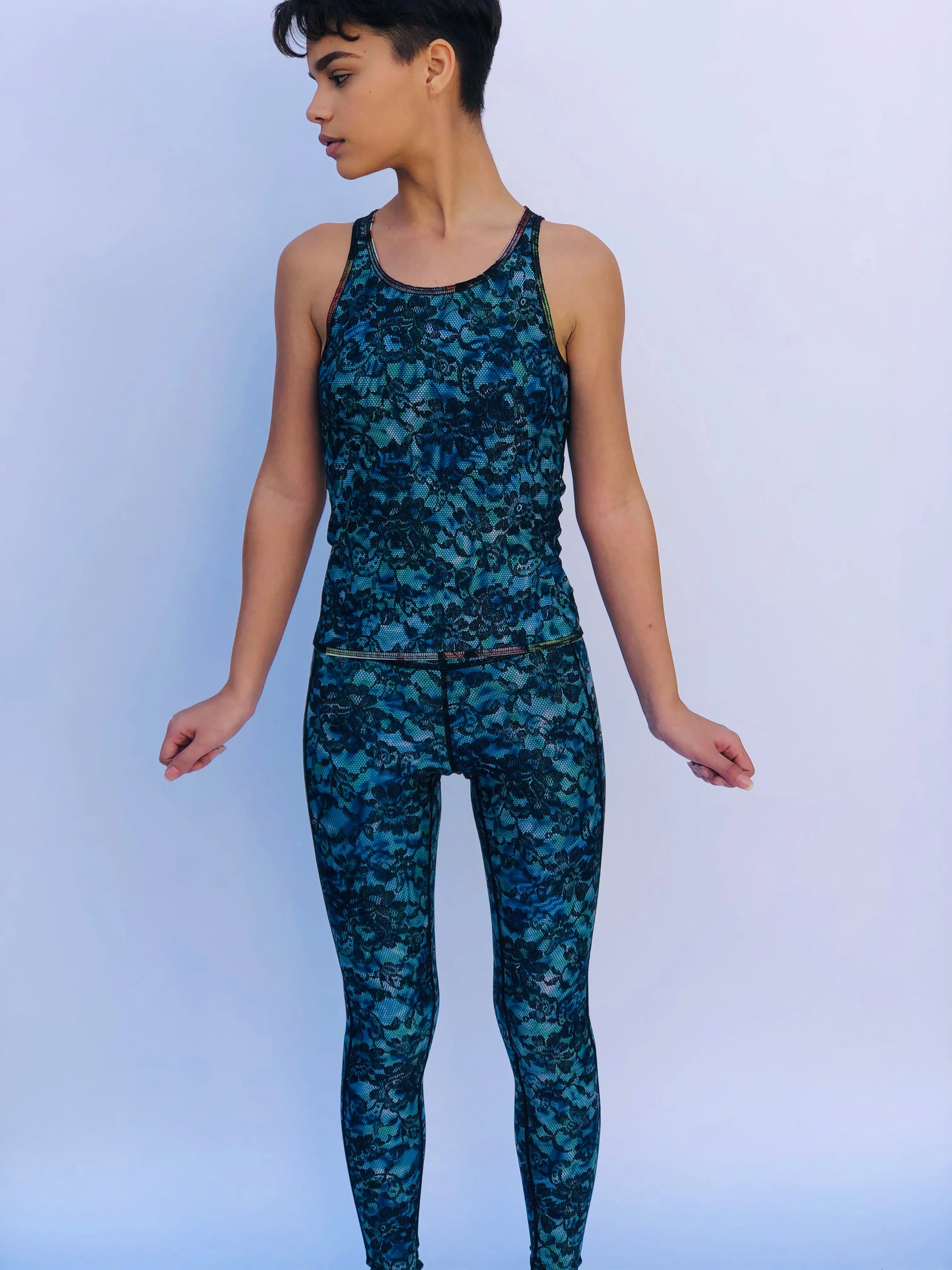 SLEEVELESS TOP/RASH GUARD BLUE LACE/1950’s HAWAII