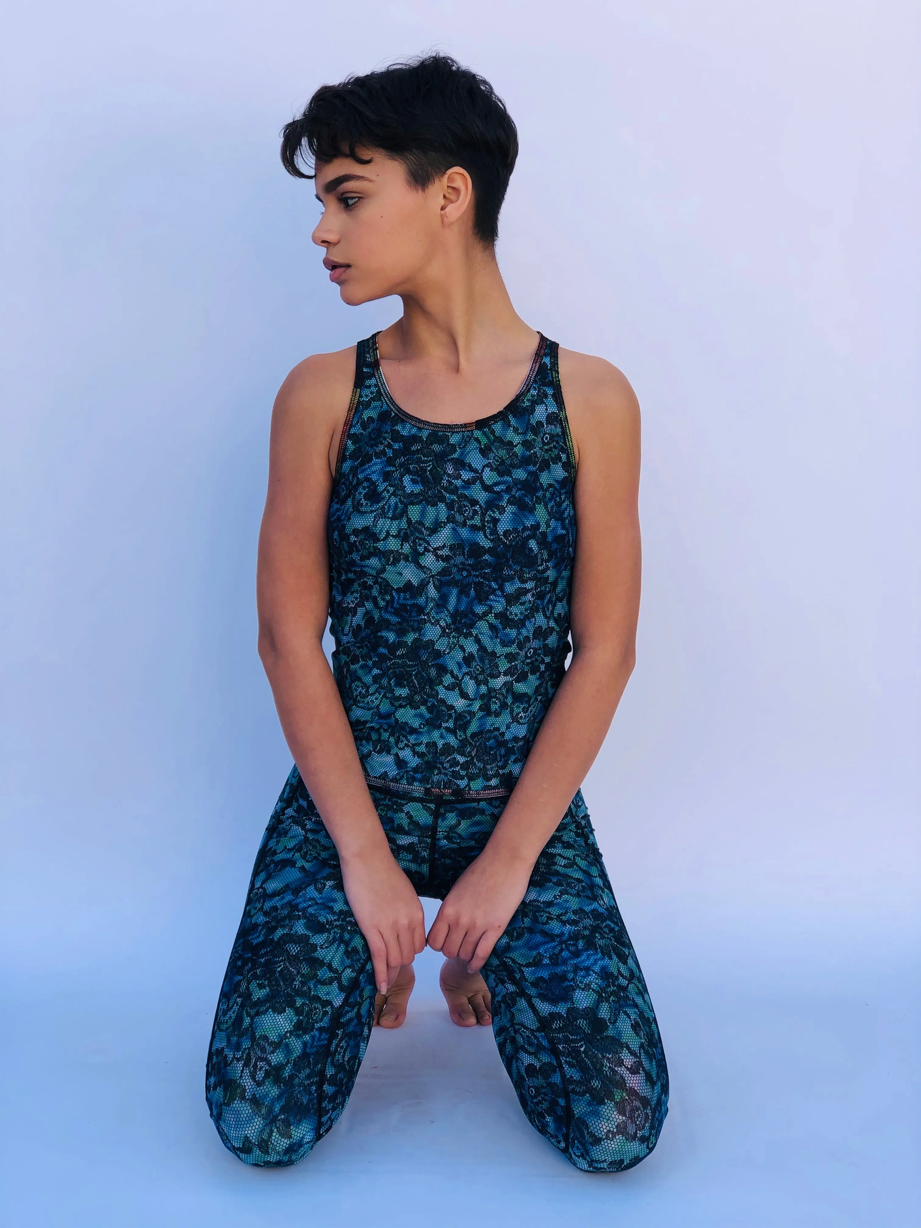 SLEEVELESS TOP/RASH GUARD BLUE LACE/1950’s HAWAII