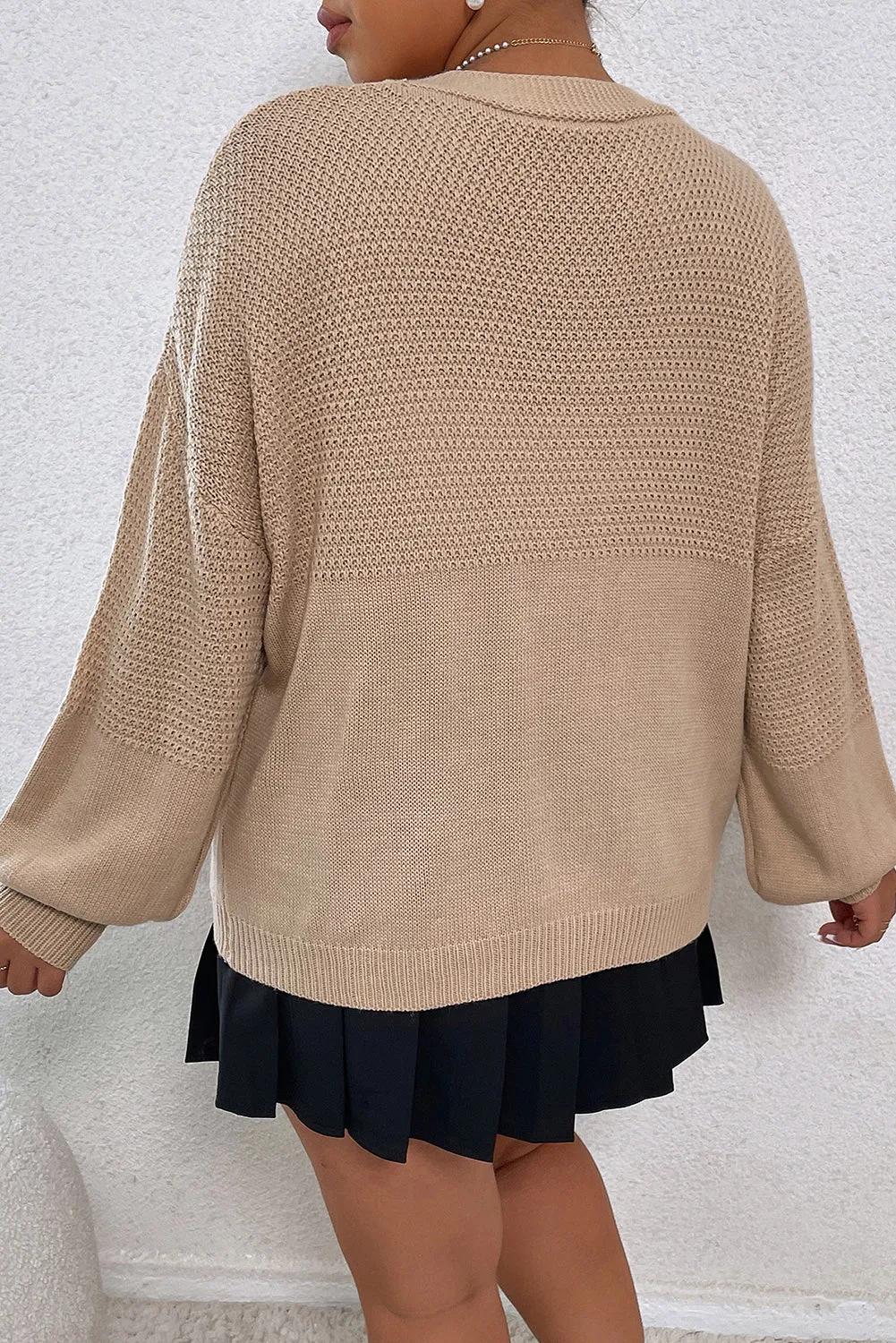 Smoke Gray Floral Applique Drop Shoulder Bubble Sleeve Cardigan