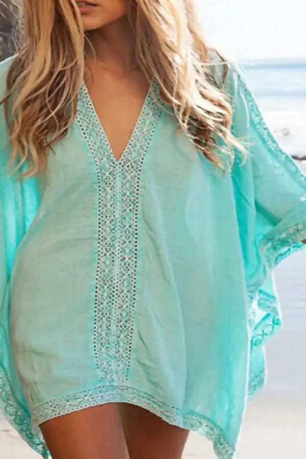 Solid Color Beach Lace Blouse (Fit 99 To 154lbs)