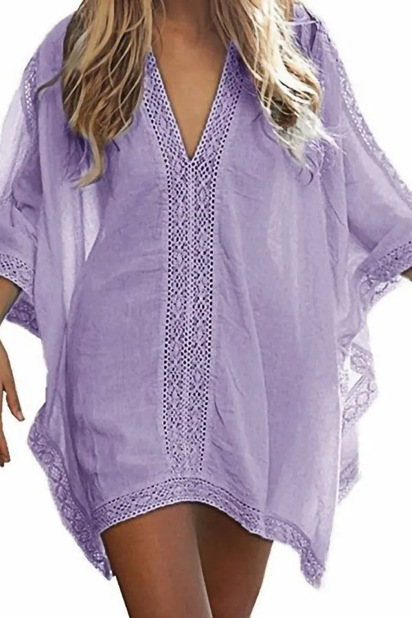 Solid Color Beach Lace Blouse (Fit 99 To 154lbs)