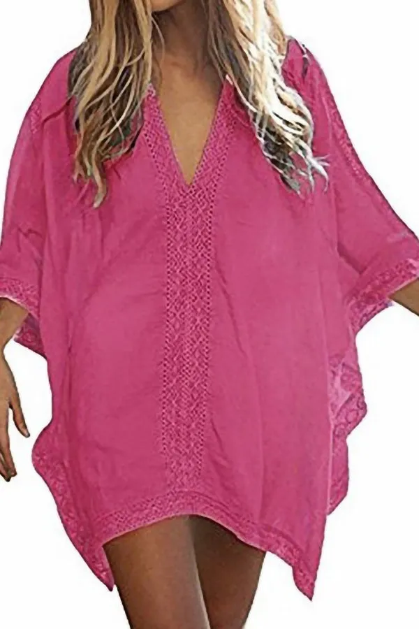 Solid Color Beach Lace Blouse (Fit 99 To 154lbs)