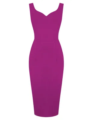 Solid Color Sweet Heart Collar 1950S Vintage Bodycon Dress