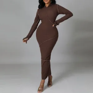 Solid Long Sleeve Hoodie Maxi Dress