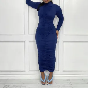 Solid Long Sleeve Ruched Maxi Dress