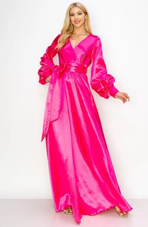 Solid Puff Sleeve Maxi Dress