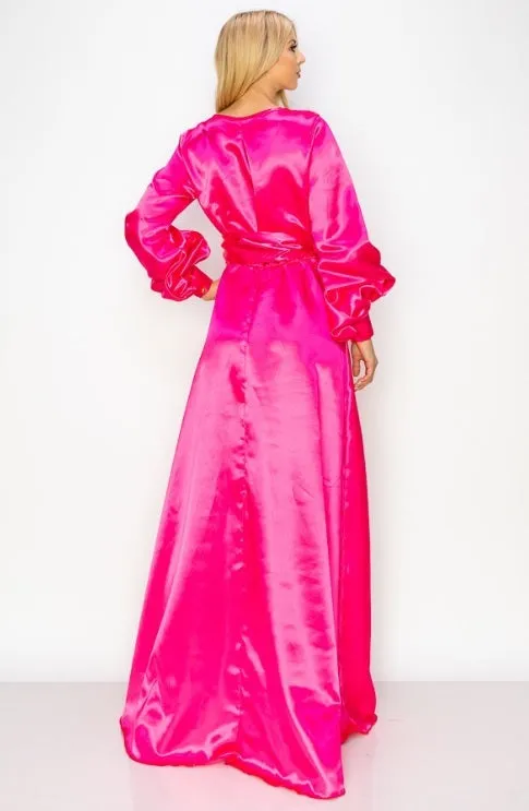 Solid Puff Sleeve Maxi Dress