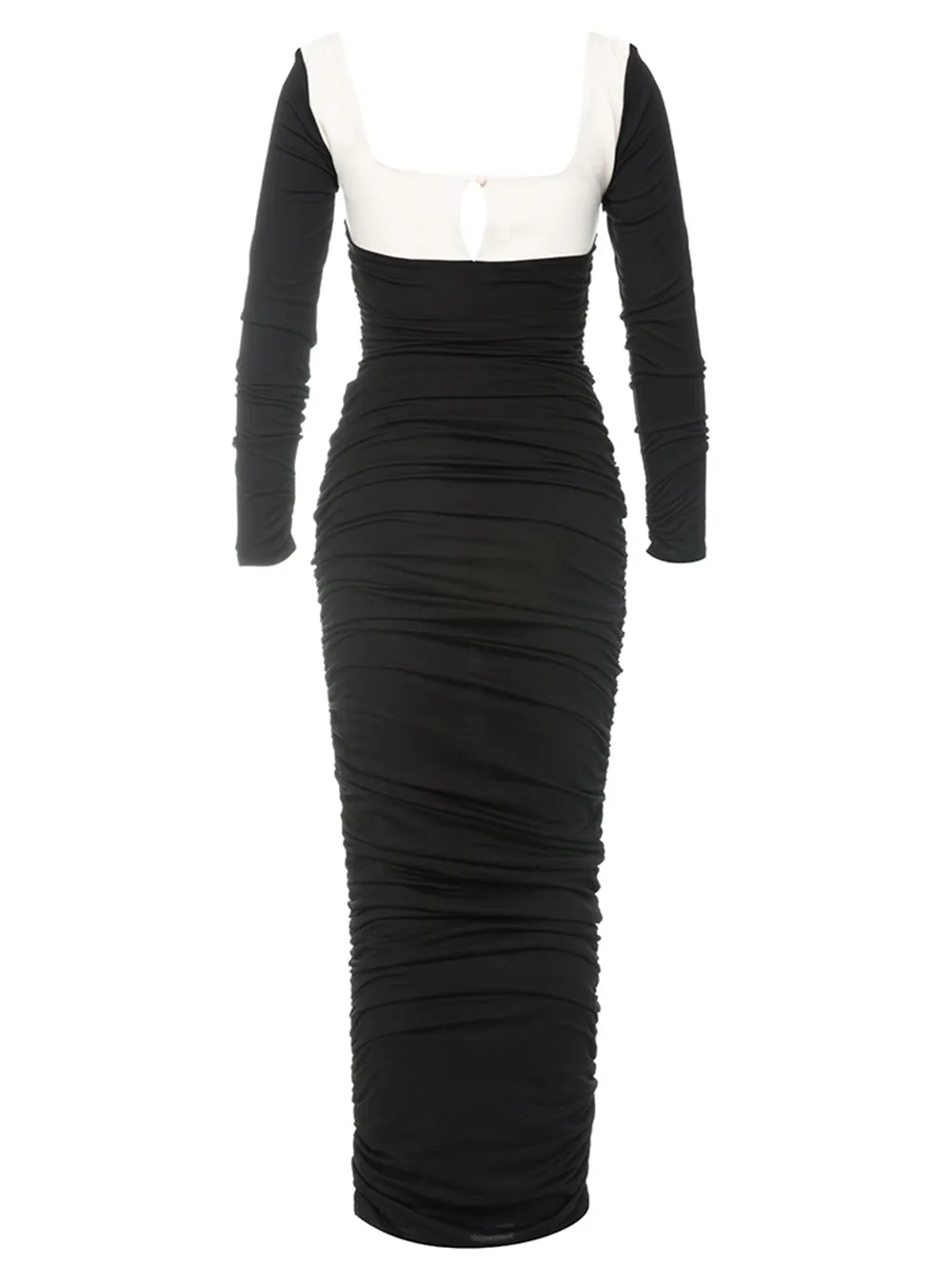 Square Collar Long Sleeve Splicing Maxi Bodycon Dress HB100171