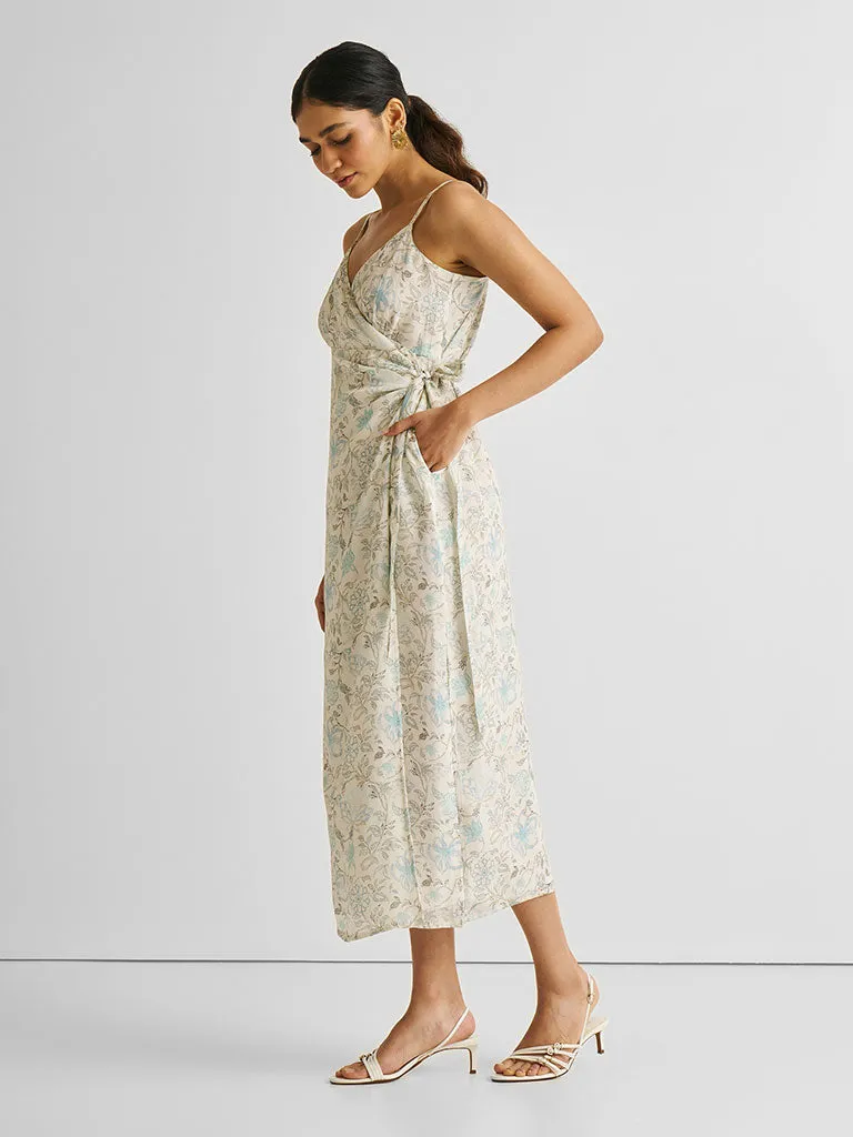Strappy Blue Floral Wrap Dress