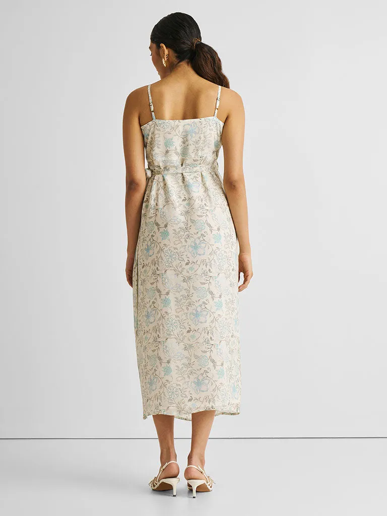 Strappy Blue Floral Wrap Dress