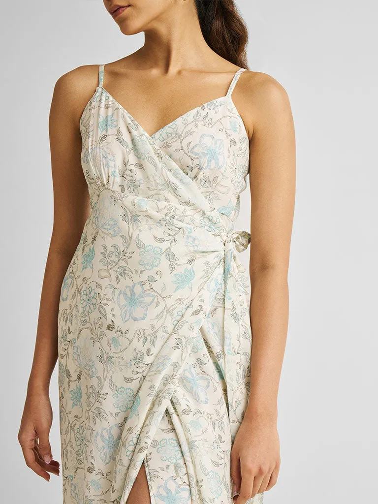 Strappy Blue Floral Wrap Dress