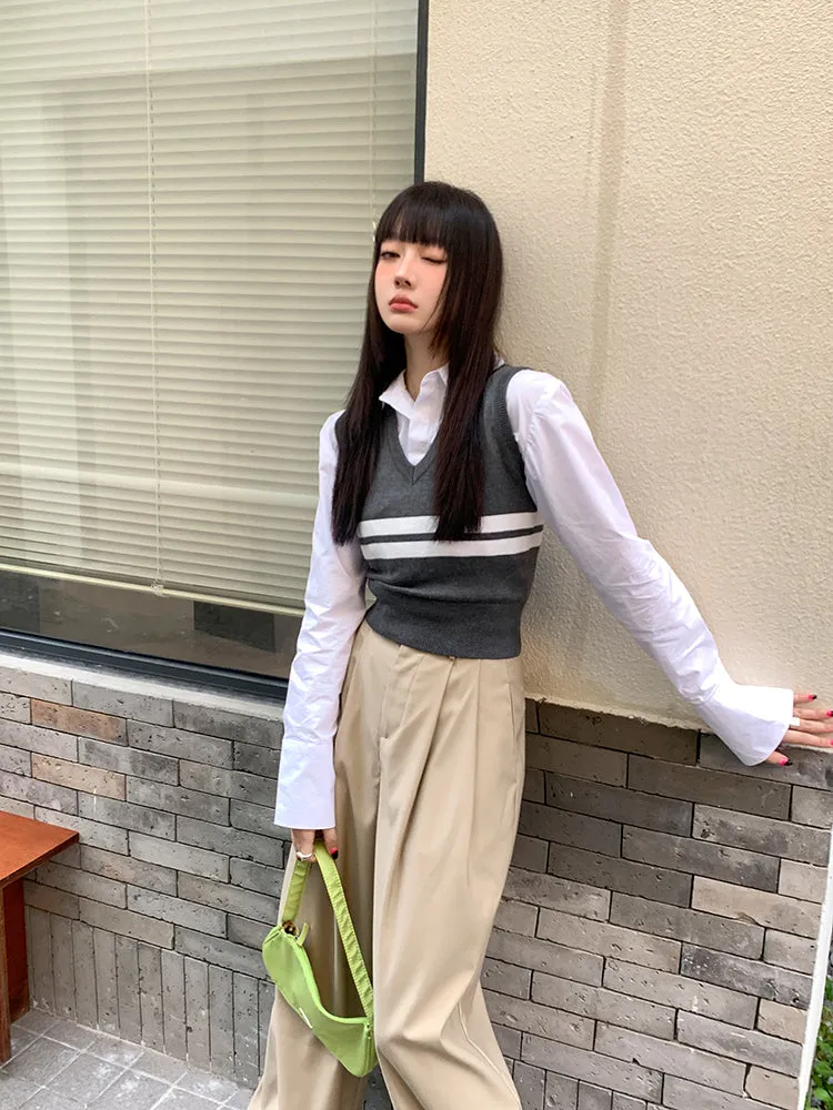 STRIPED KNIT VEST  KF83518