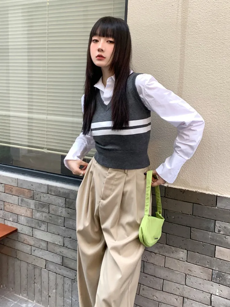 STRIPED KNIT VEST  KF83518