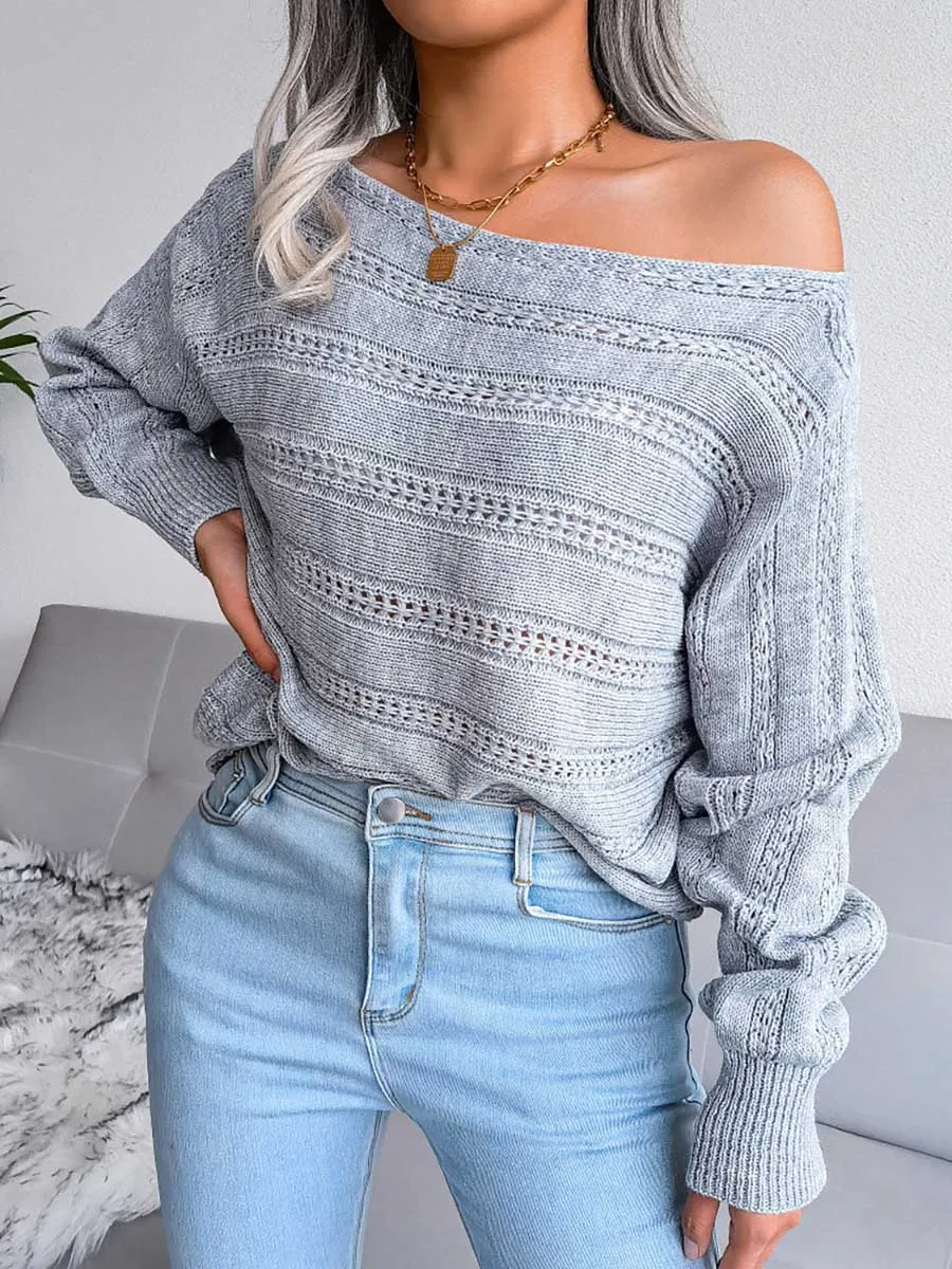 Stunncal Casual Pierced Patchwork Off the Shoulder Sweater(3 Colors)