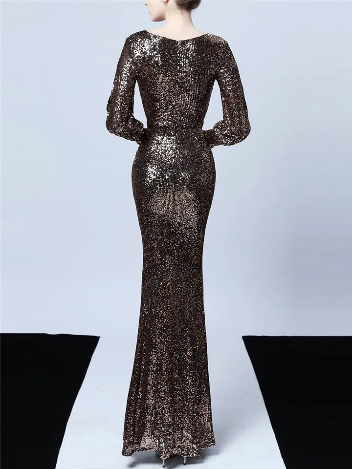 Stunning Sequin Wrap Neck Mermaid Petite Prom Dresses