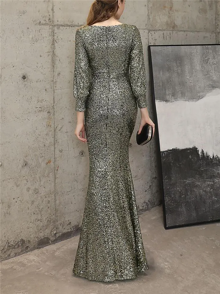 Stunning Sequin Wrap Neck Mermaid Petite Prom Dresses