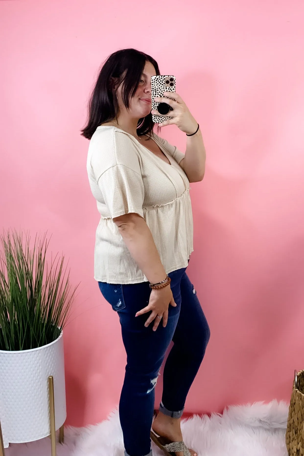 Summer State Of Mind- {Orange & Cream} Waffle Knit Baby Doll Top