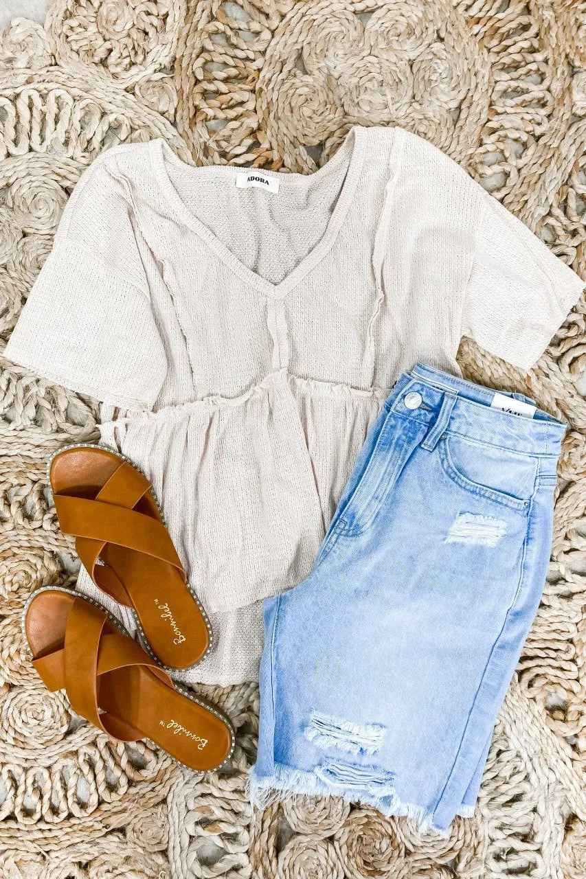 Summer State Of Mind- {Orange & Cream} Waffle Knit Baby Doll Top