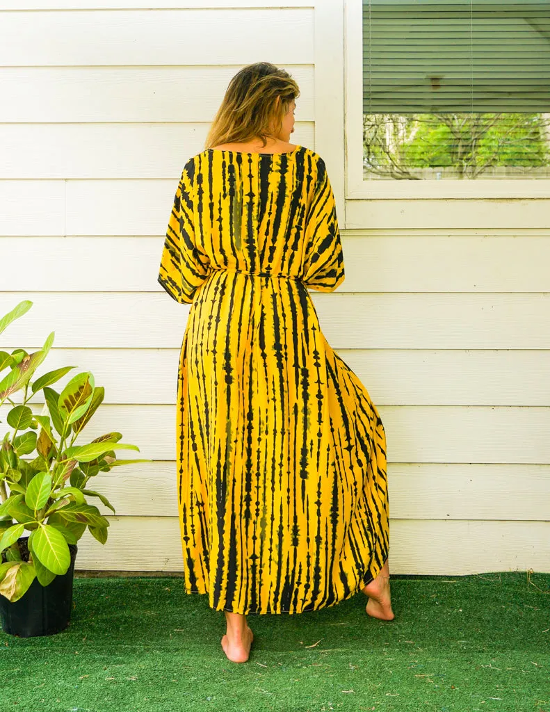 Sunburst Yellow and Black Tie Dye Kimono Robe