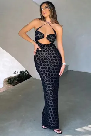 Super Sexy Solid Color Halter Maxi Party Dress