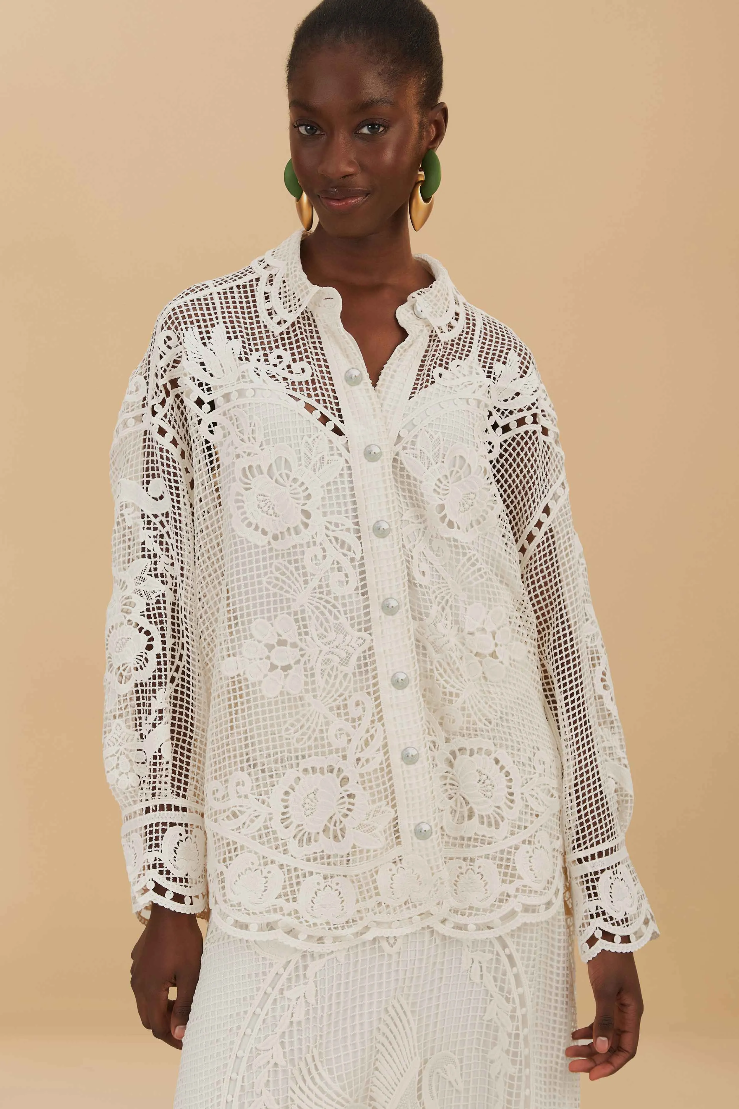 Swan Lake Guipure Shirt in Off-White