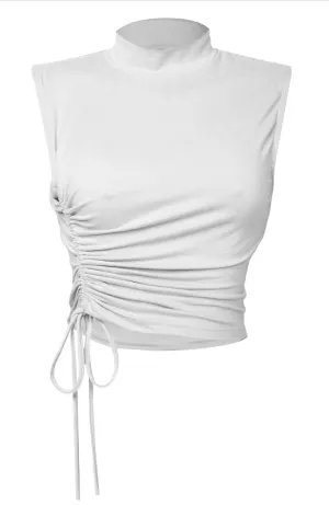 Taking One Side Ruched Top White