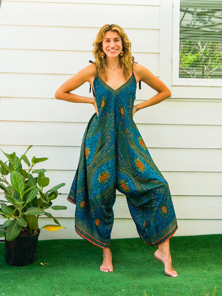 Teal Peacock Eye Boho Jumpsuit