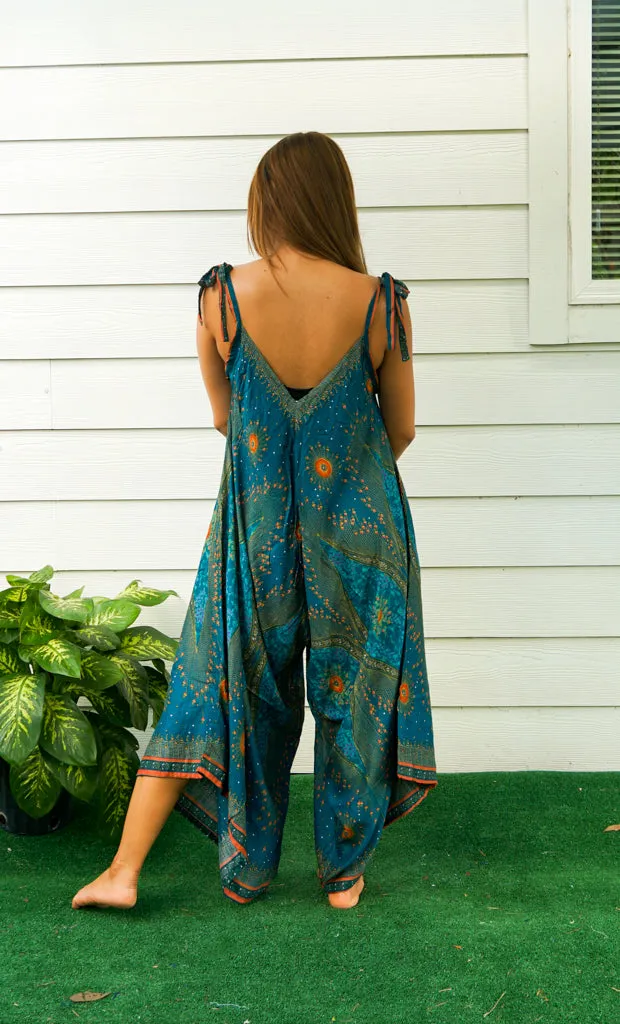 Teal Peacock Eye Boho Jumpsuit
