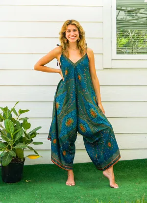 Teal Peacock Eye Boho Jumpsuit
