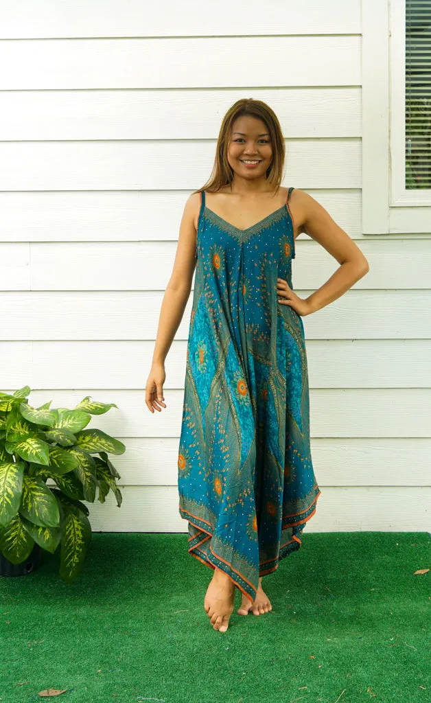 Teal Peacock Eye Boho Jumpsuit