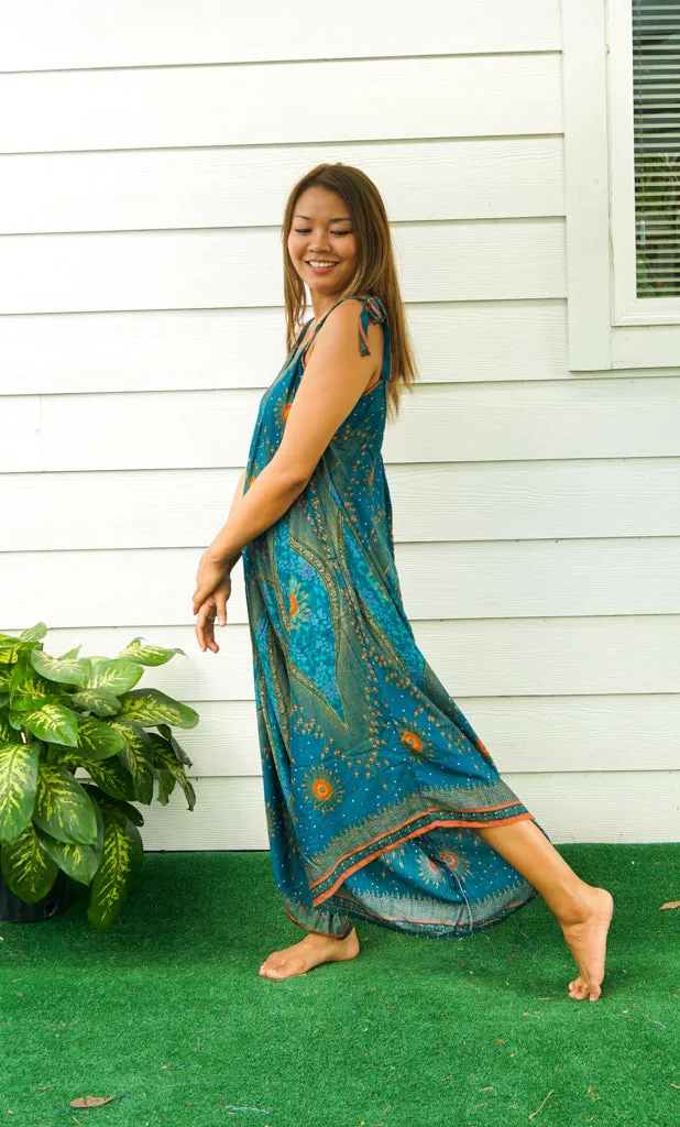 Teal Peacock Eye Boho Jumpsuit