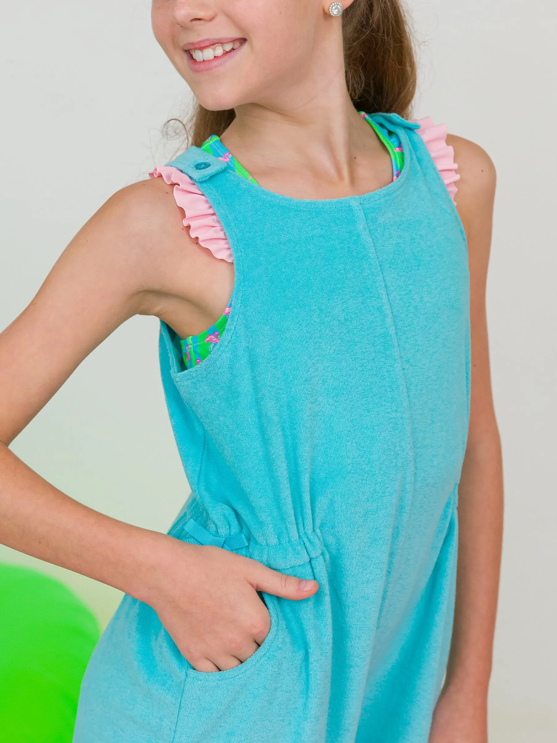 Terry Cover-Up Romper - Bright Aqua